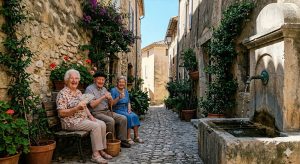 Personnes âgées dans la fraicheur d'une ruelle